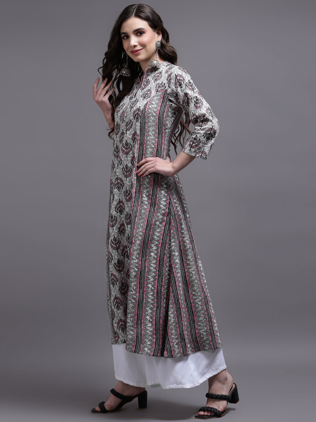 Women Pink Printed Cotton Kurta