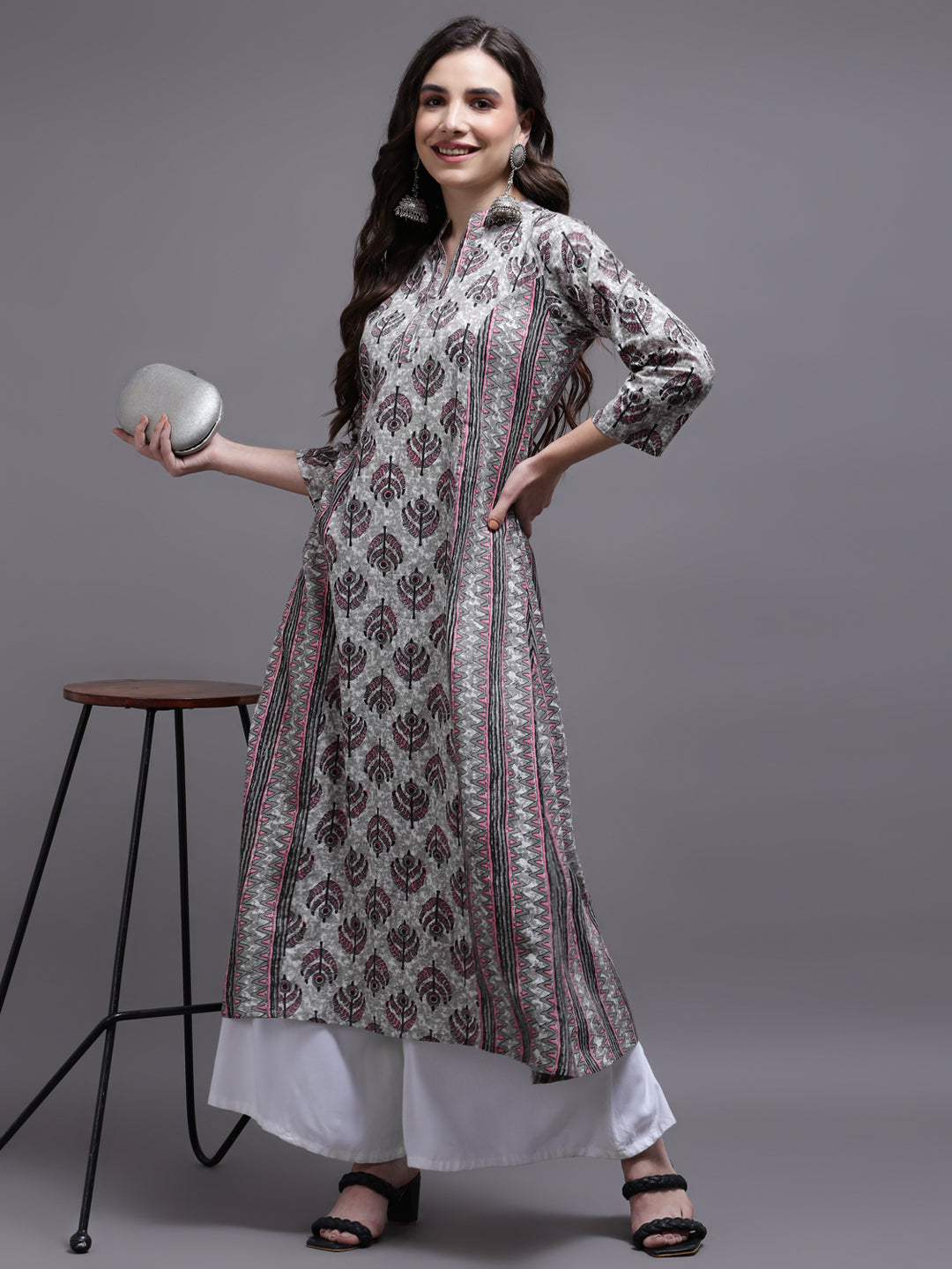 Women Pink Printed Cotton Kurta