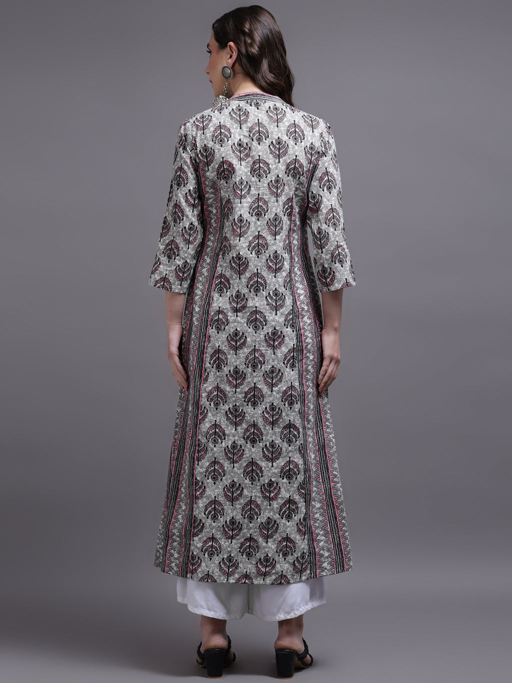 Women Pink Printed Cotton Kurta