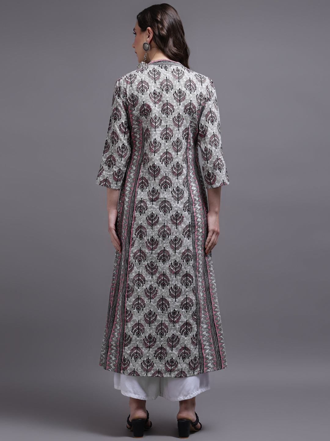 Women Pink Printed Cotton Kurta