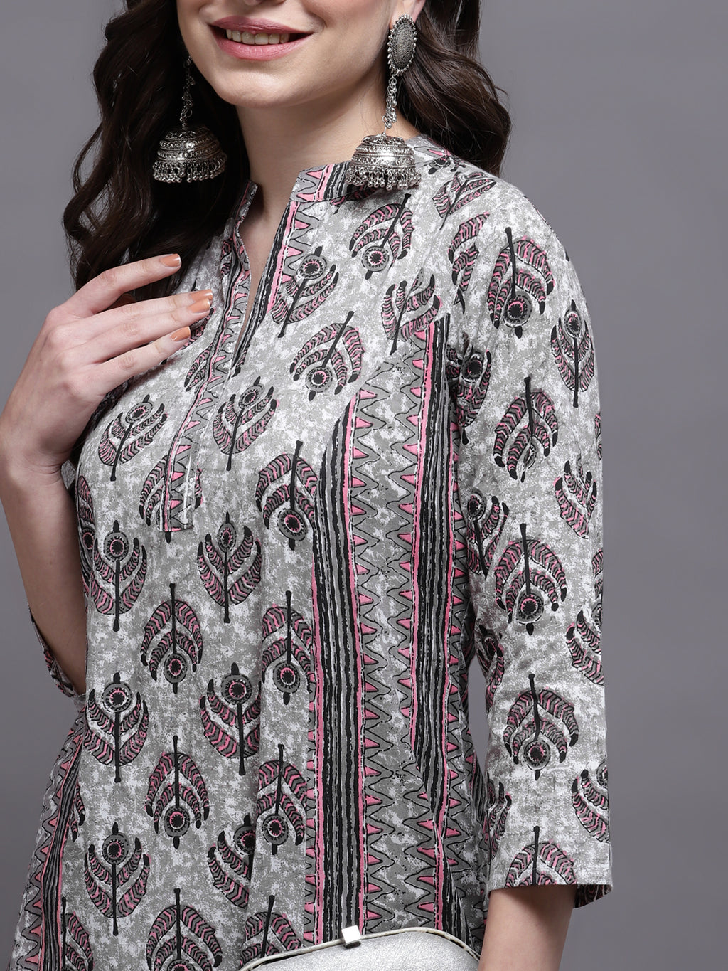 Women Pink Printed Cotton Kurta