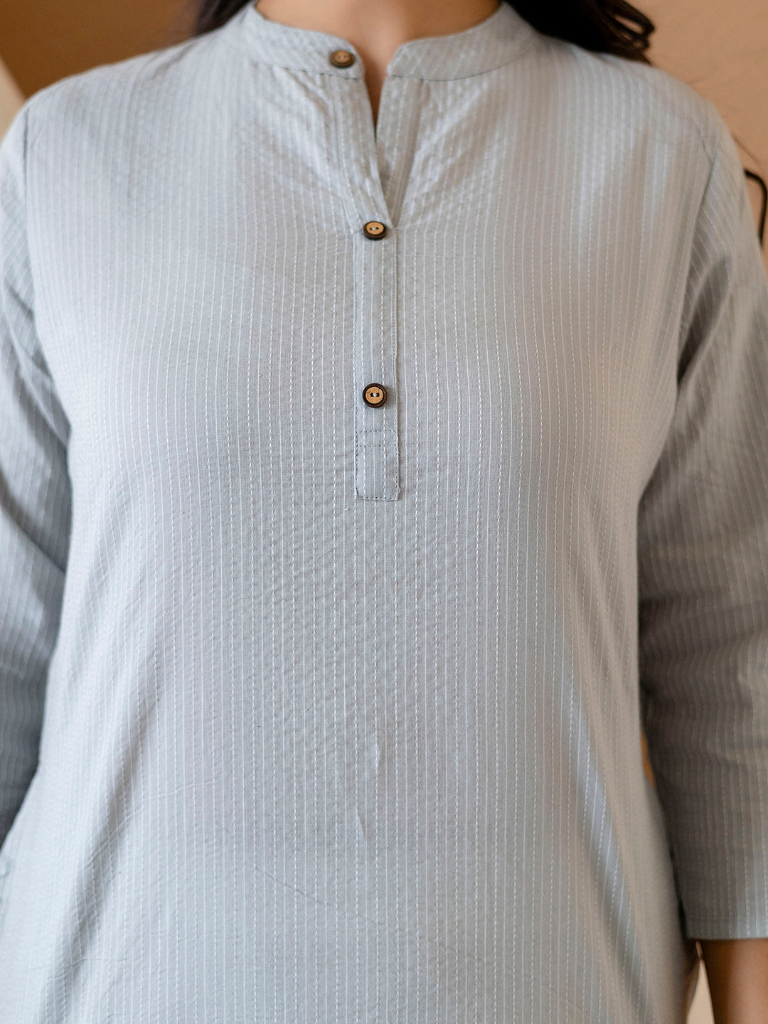 Women Grey Plain Katha Kurta