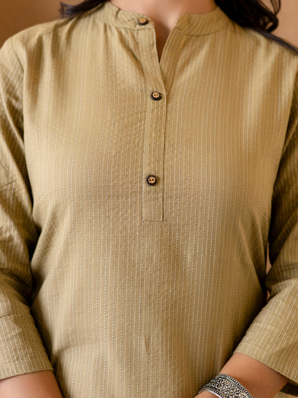 Women Beige Plain Katha Kurta