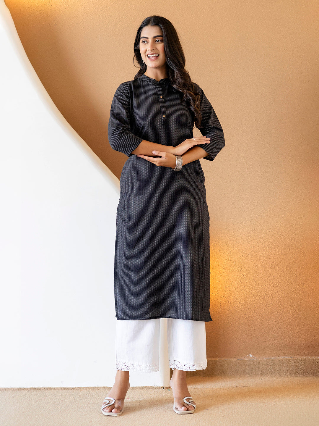 Women Blue Plain Katha Kurta