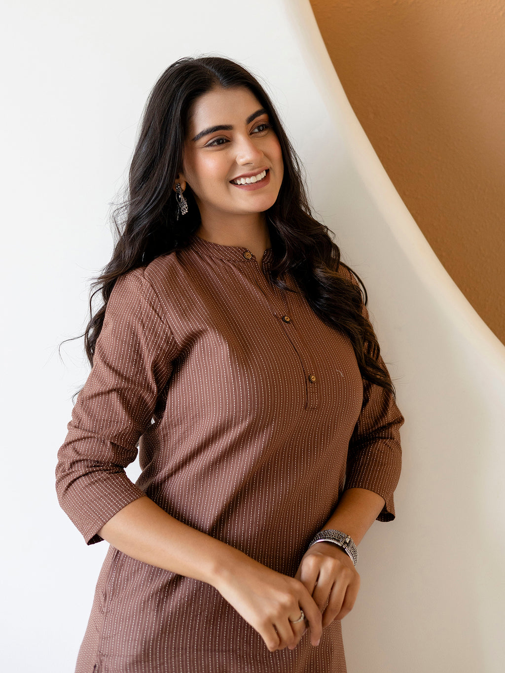Women Brown Plain Katha Kurta