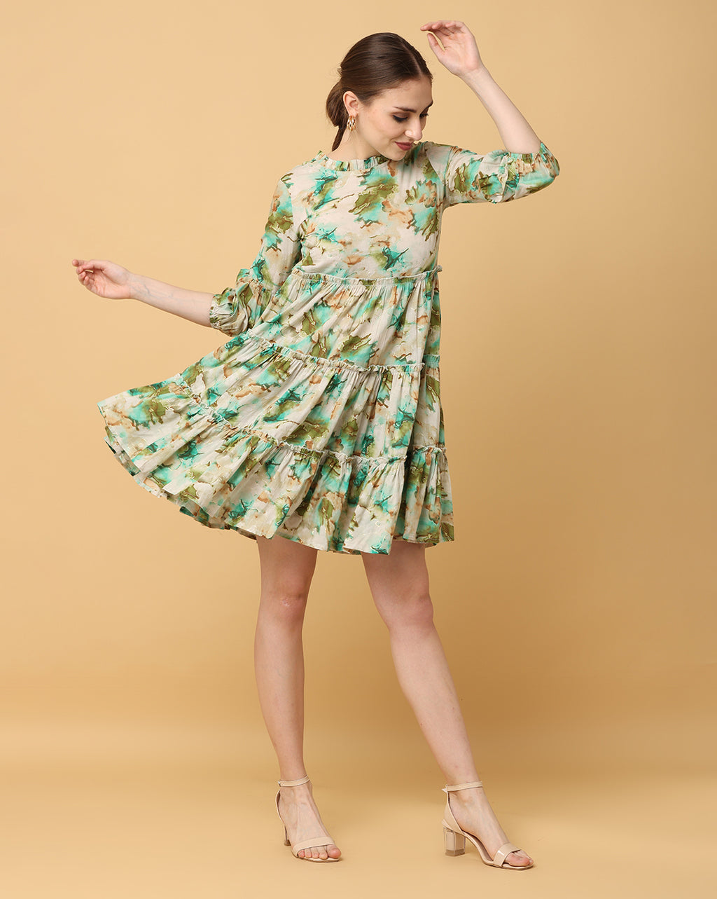 Women Green Printed Rayon Dress