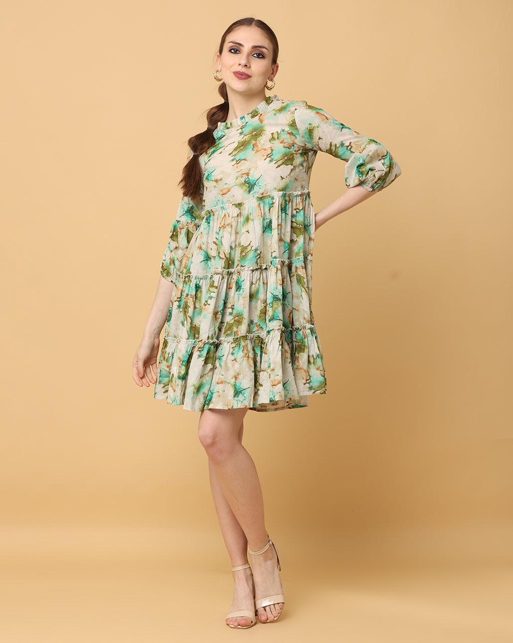 Women Green Printed Rayon Dress
