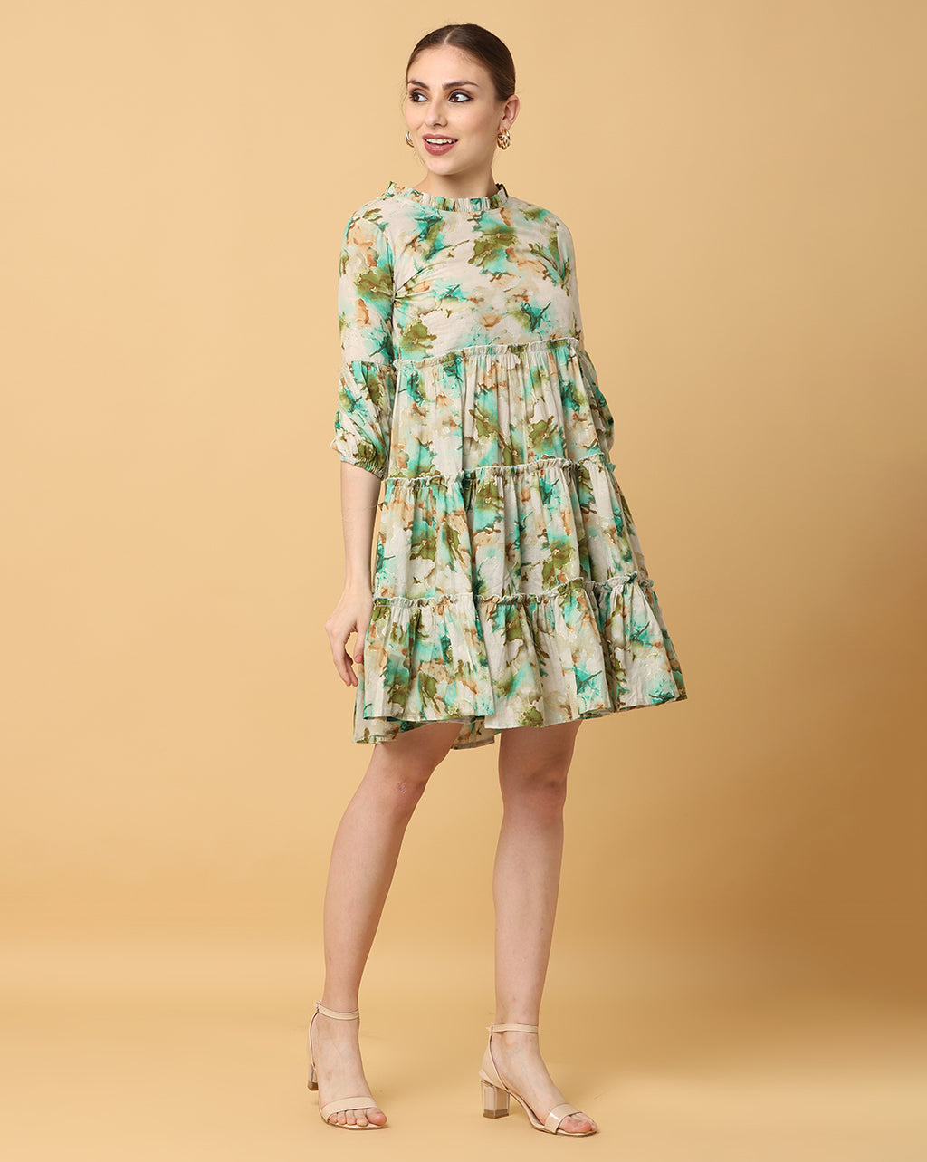 Women Green Printed Rayon Dress