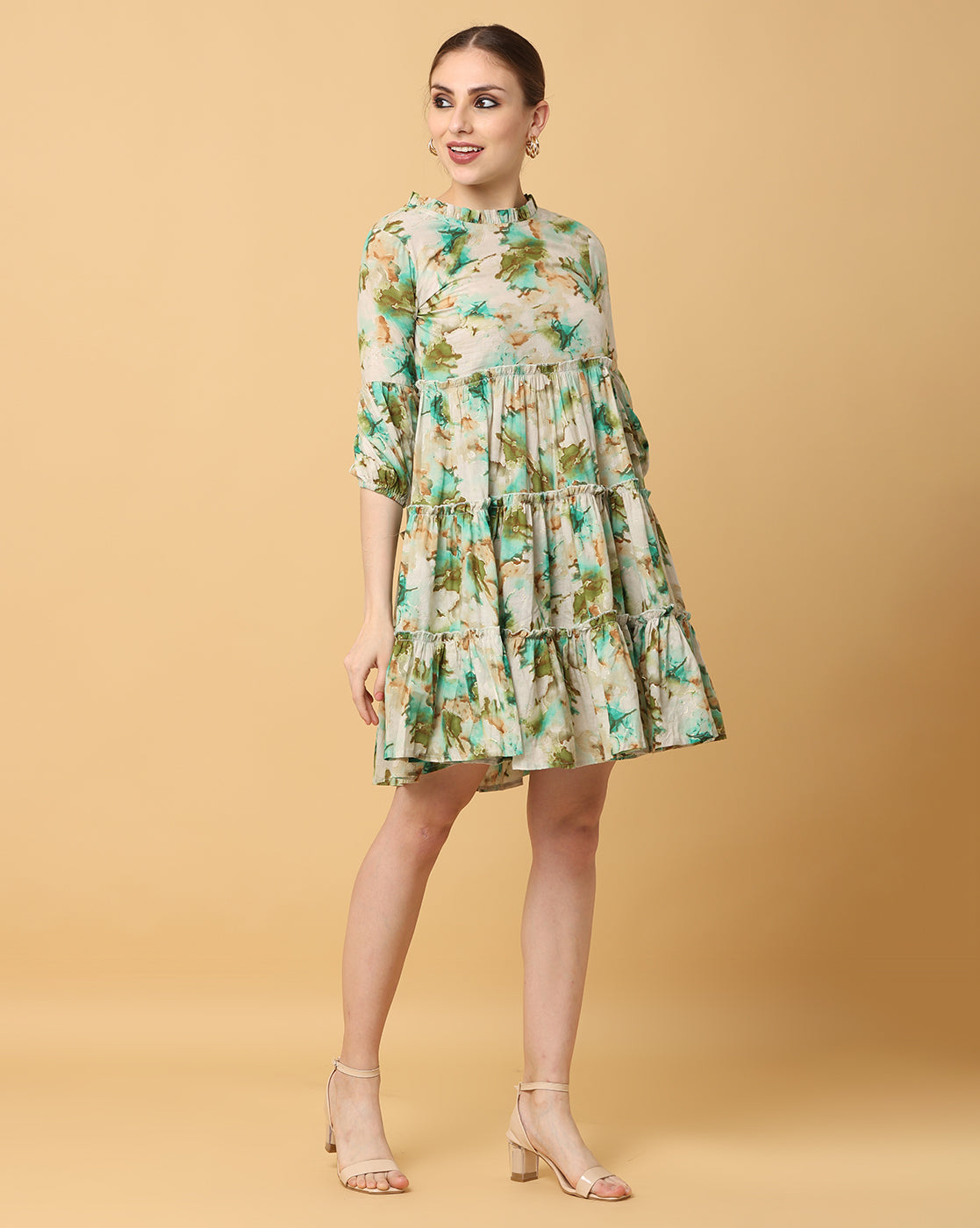 Women Green Printed Rayon Dress