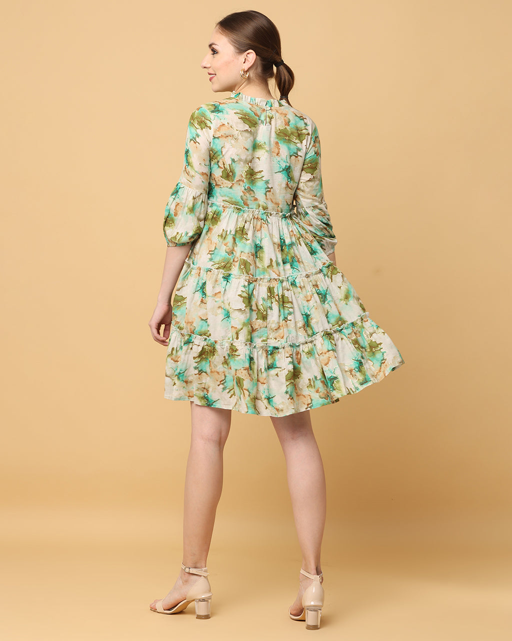 Women Green Printed Rayon Dress