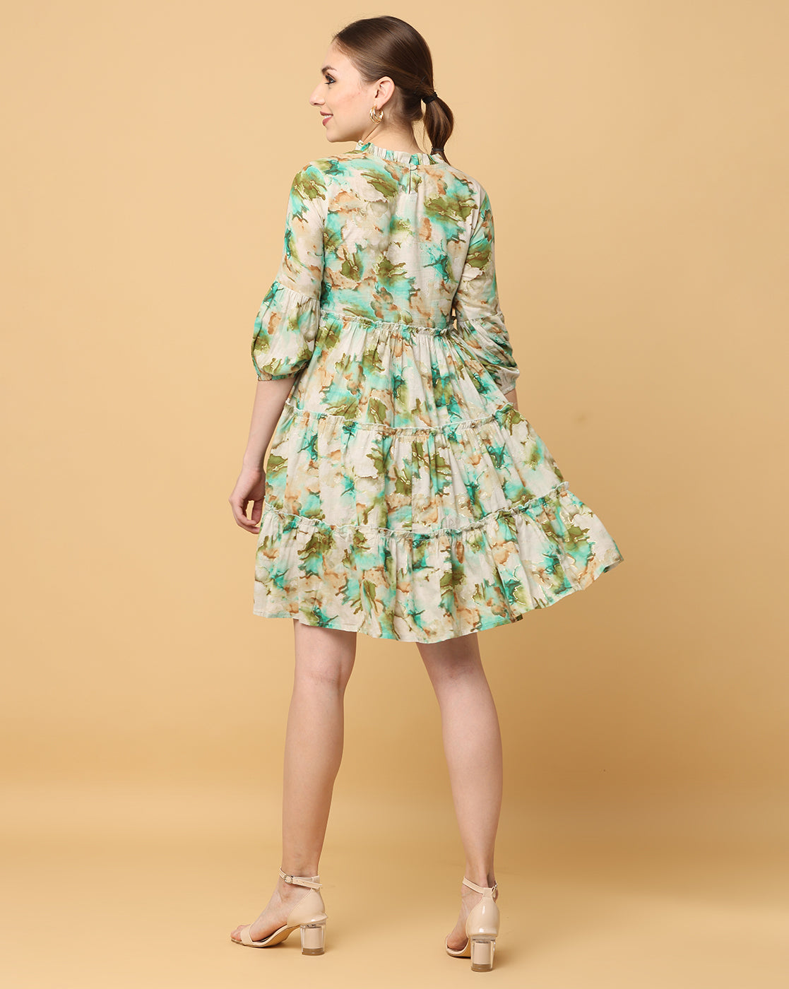 Women Green Printed Rayon Dress