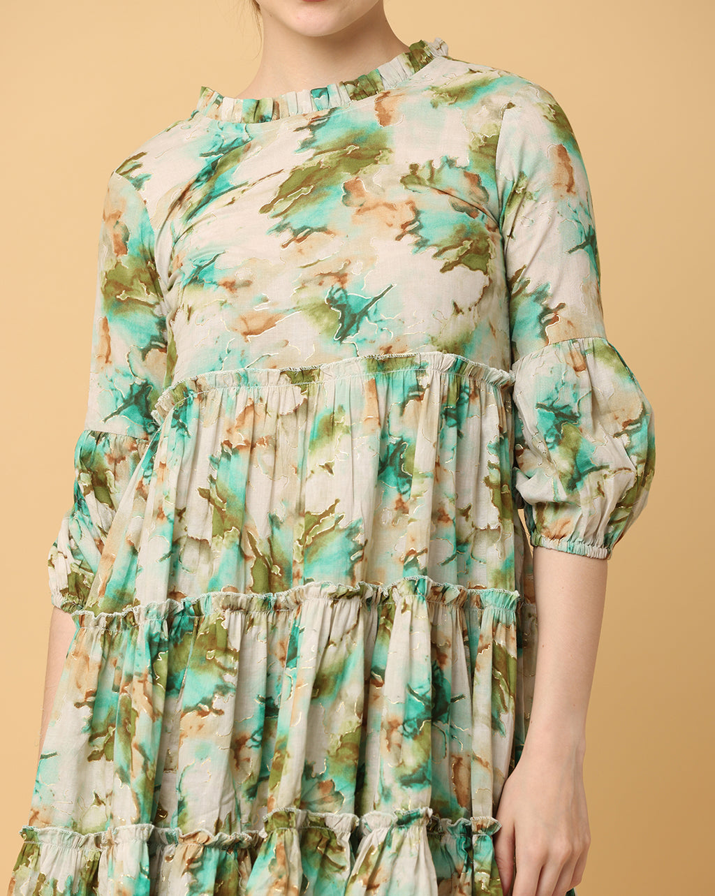 Women Green Printed Rayon Dress
