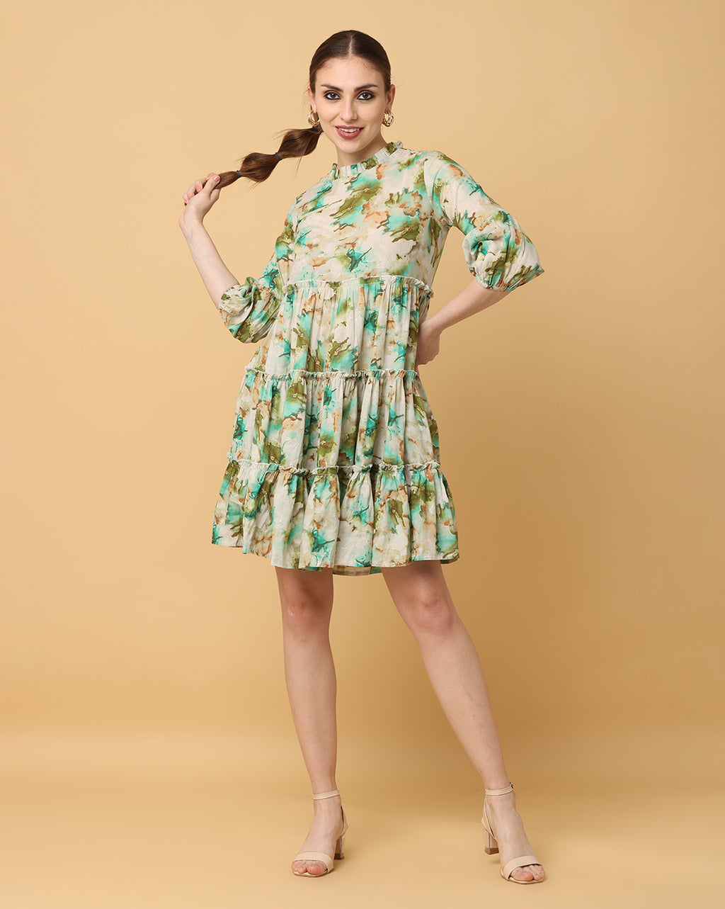 Women Green Printed Rayon Dress