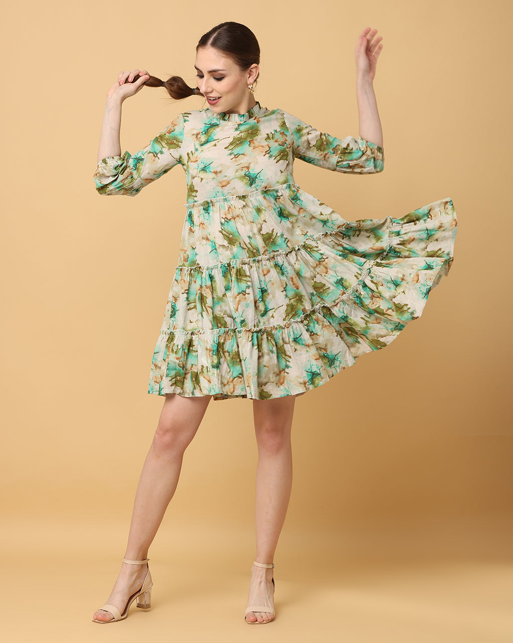 Women Green Printed Rayon Dress