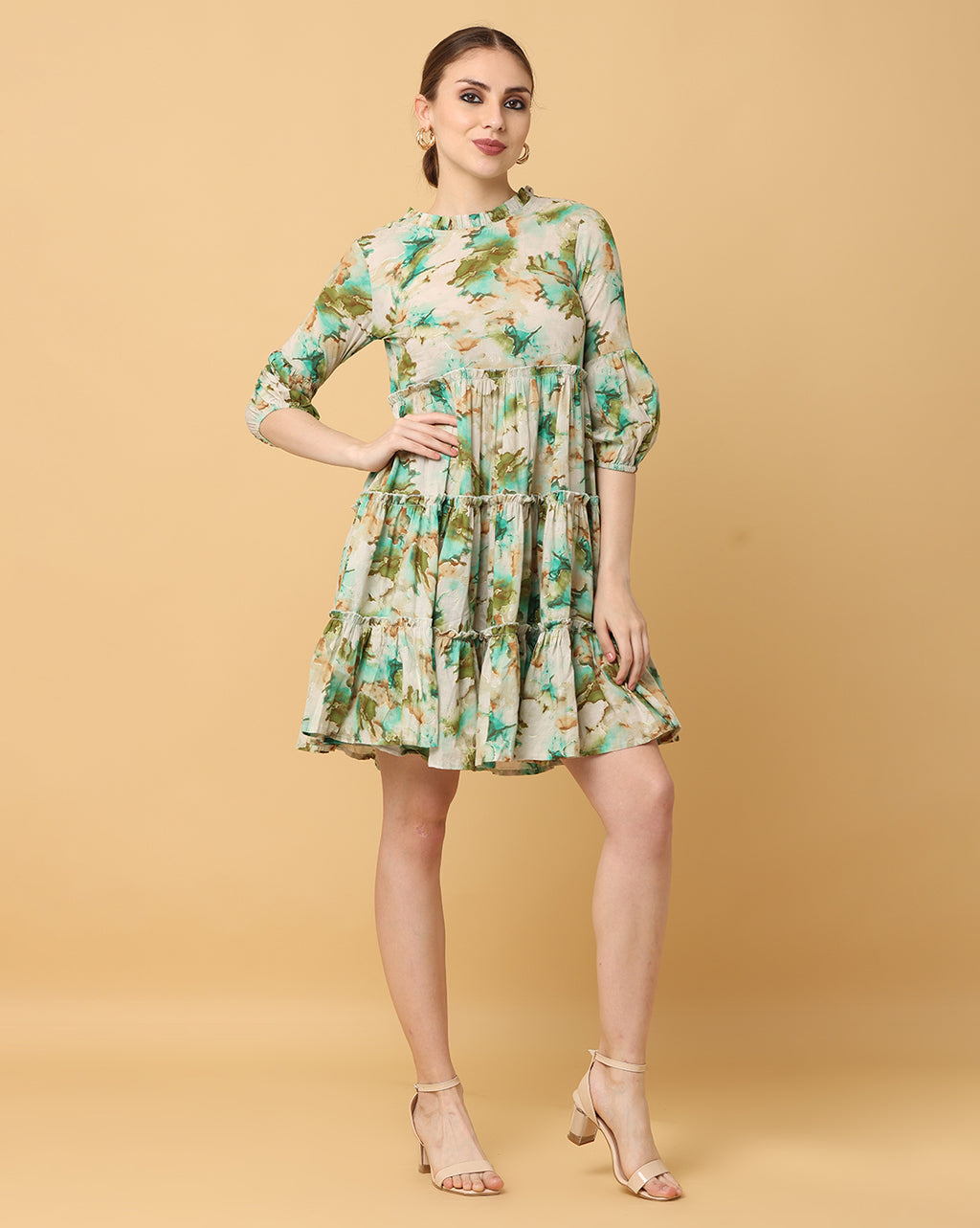 Women Green Printed Rayon Dress