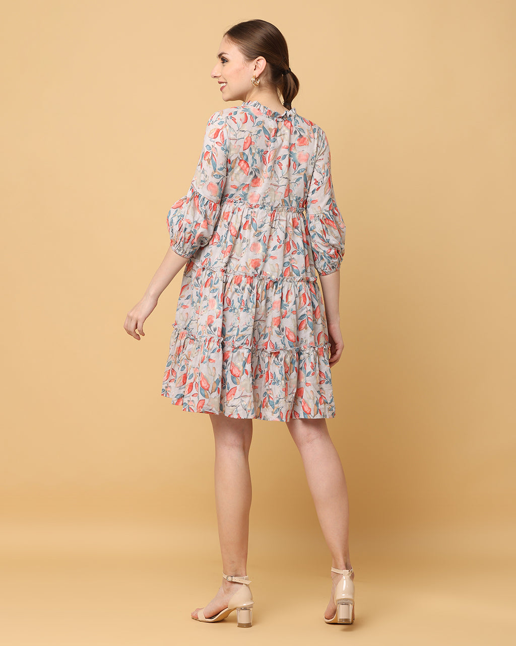 Women Beige Printed Rayon Dress