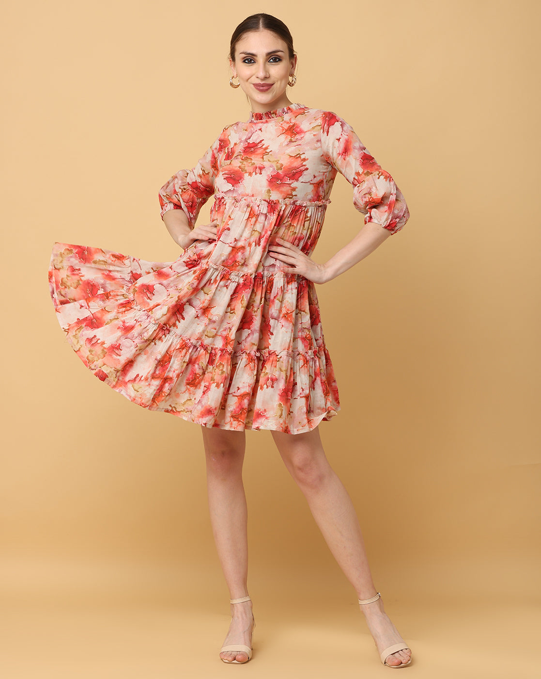 Women Red Printed Rayon Dress