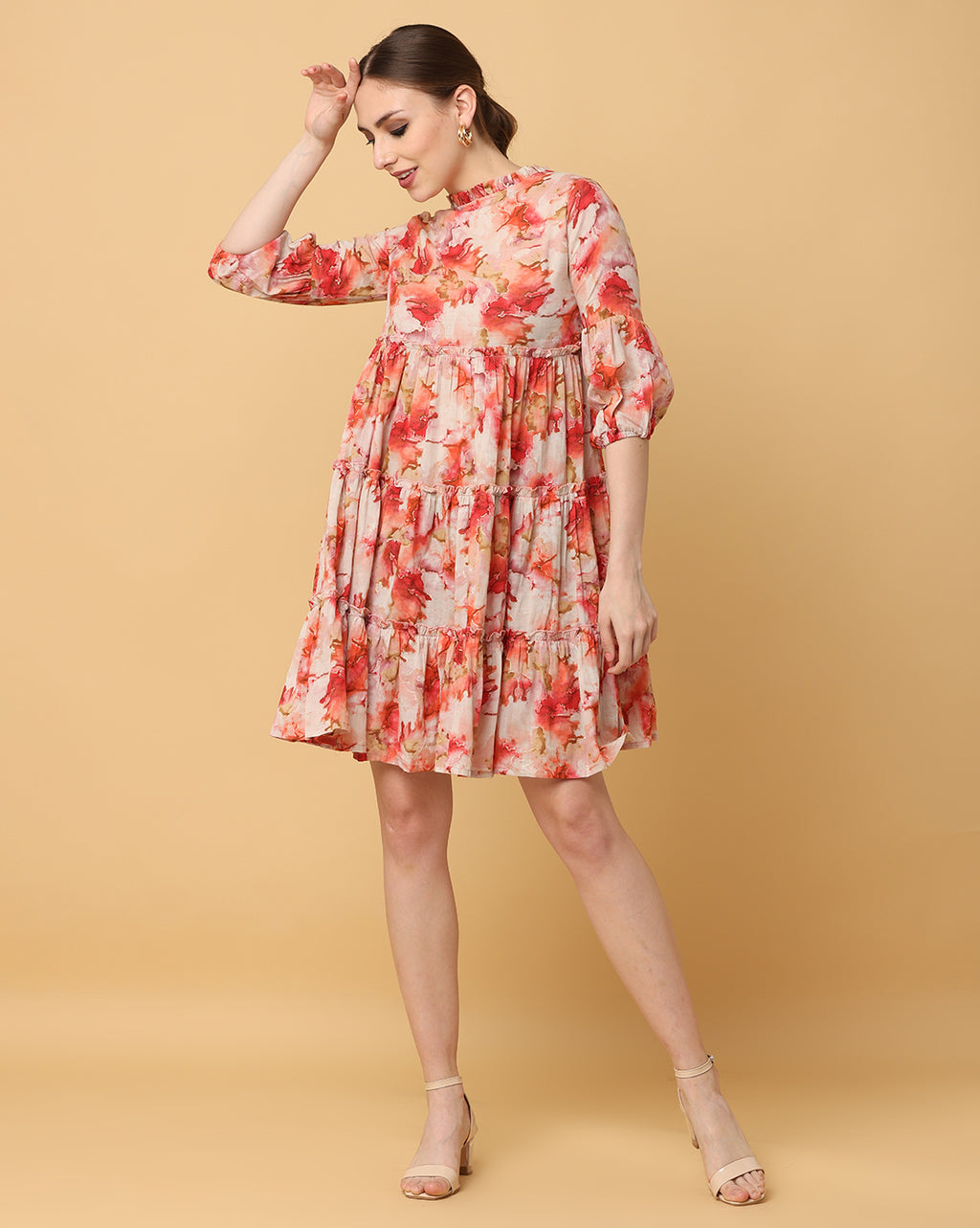 Women Red Printed Rayon Dress