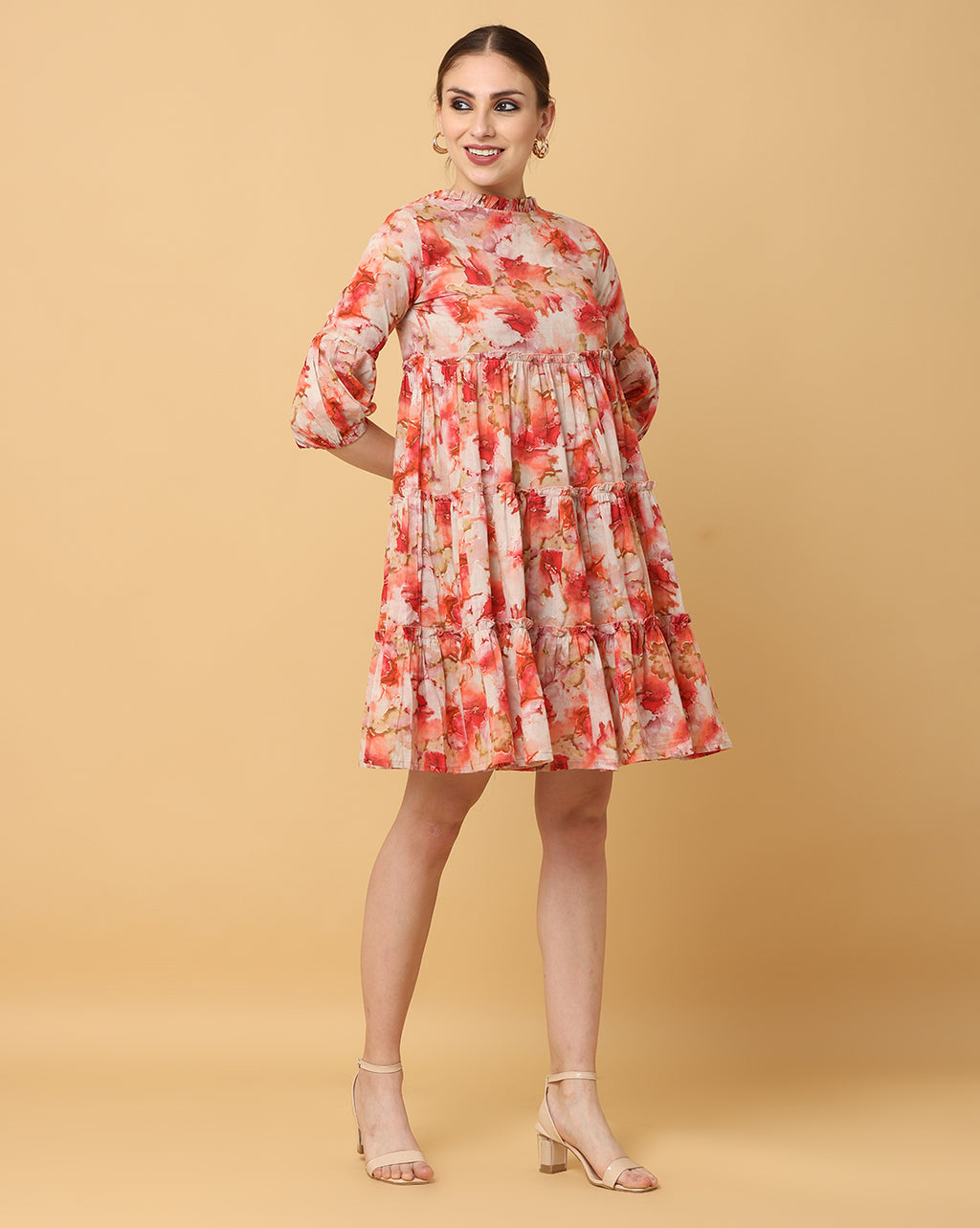 Women Red Printed Rayon Dress