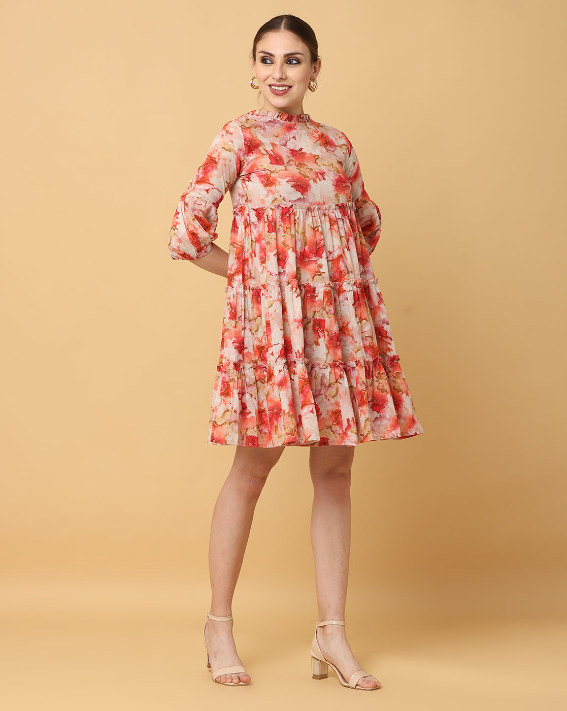Women Red Printed Rayon Dress