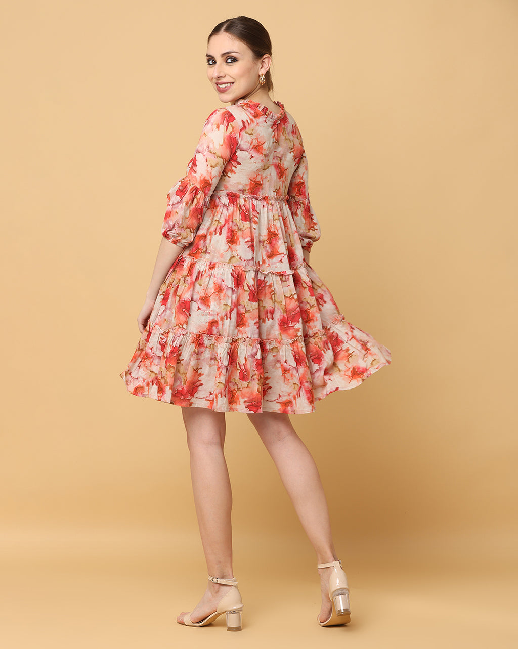 Women Red Printed Rayon Dress