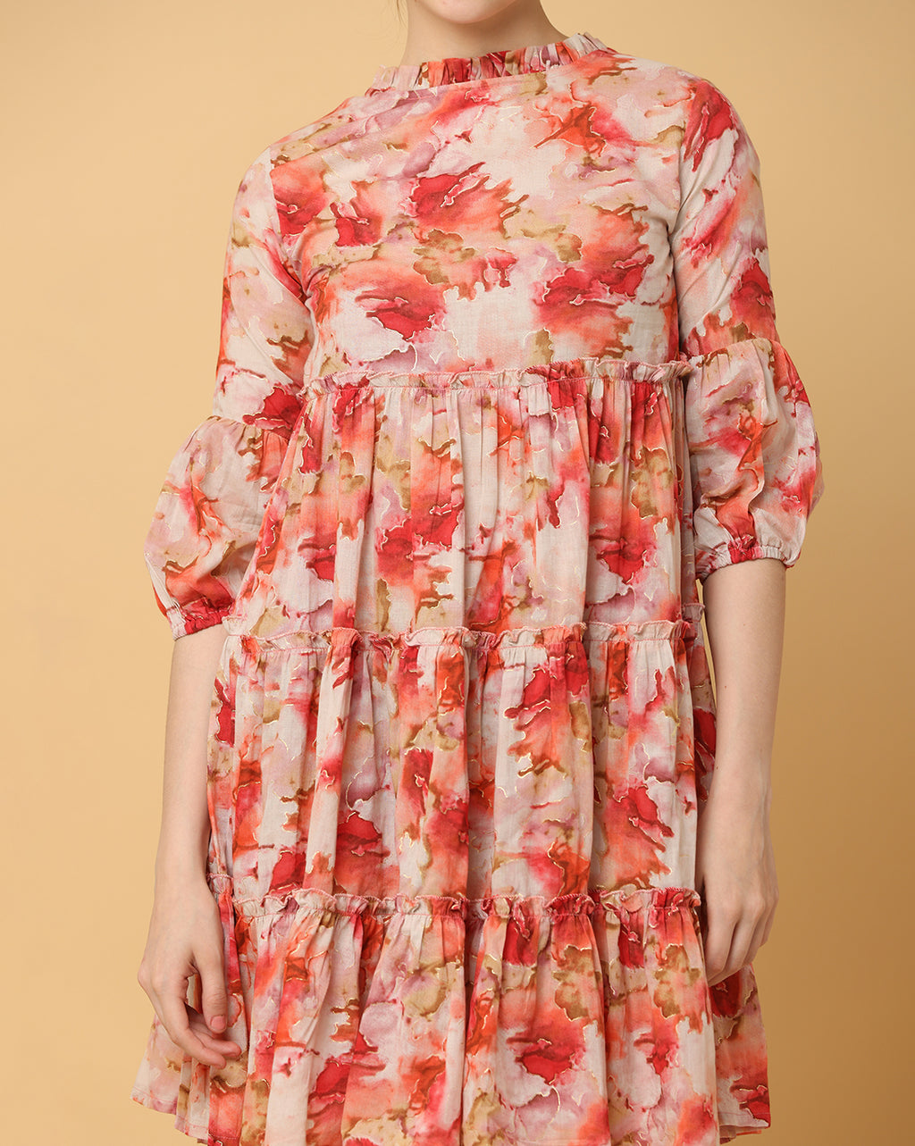 Women Red Printed Rayon Dress