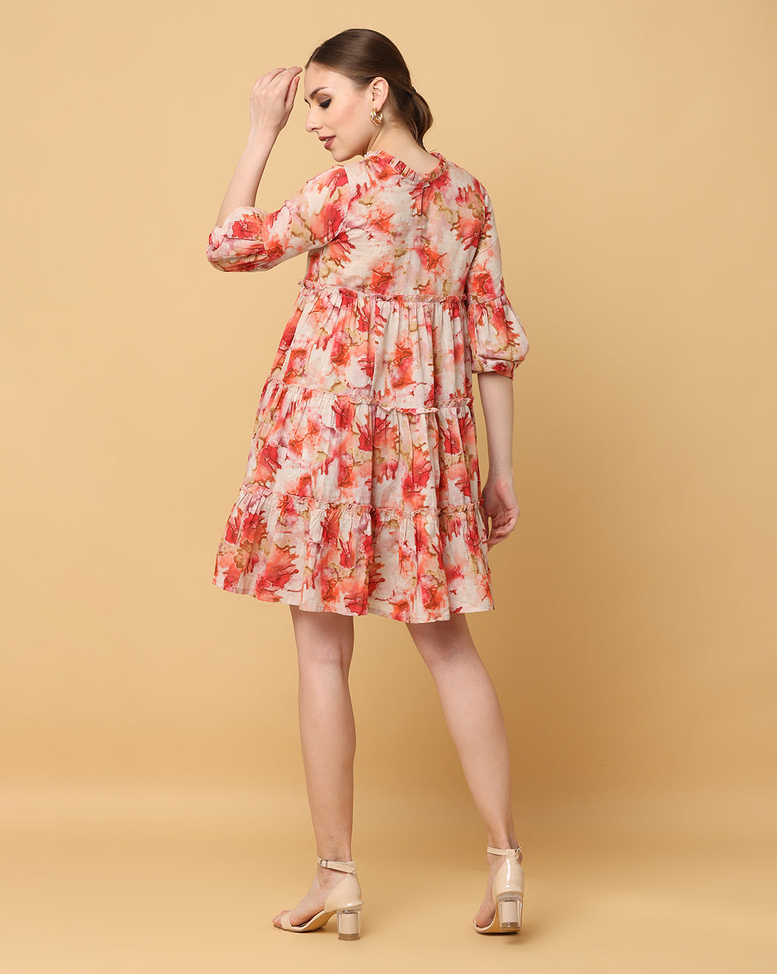 Women Red Printed Rayon Dress