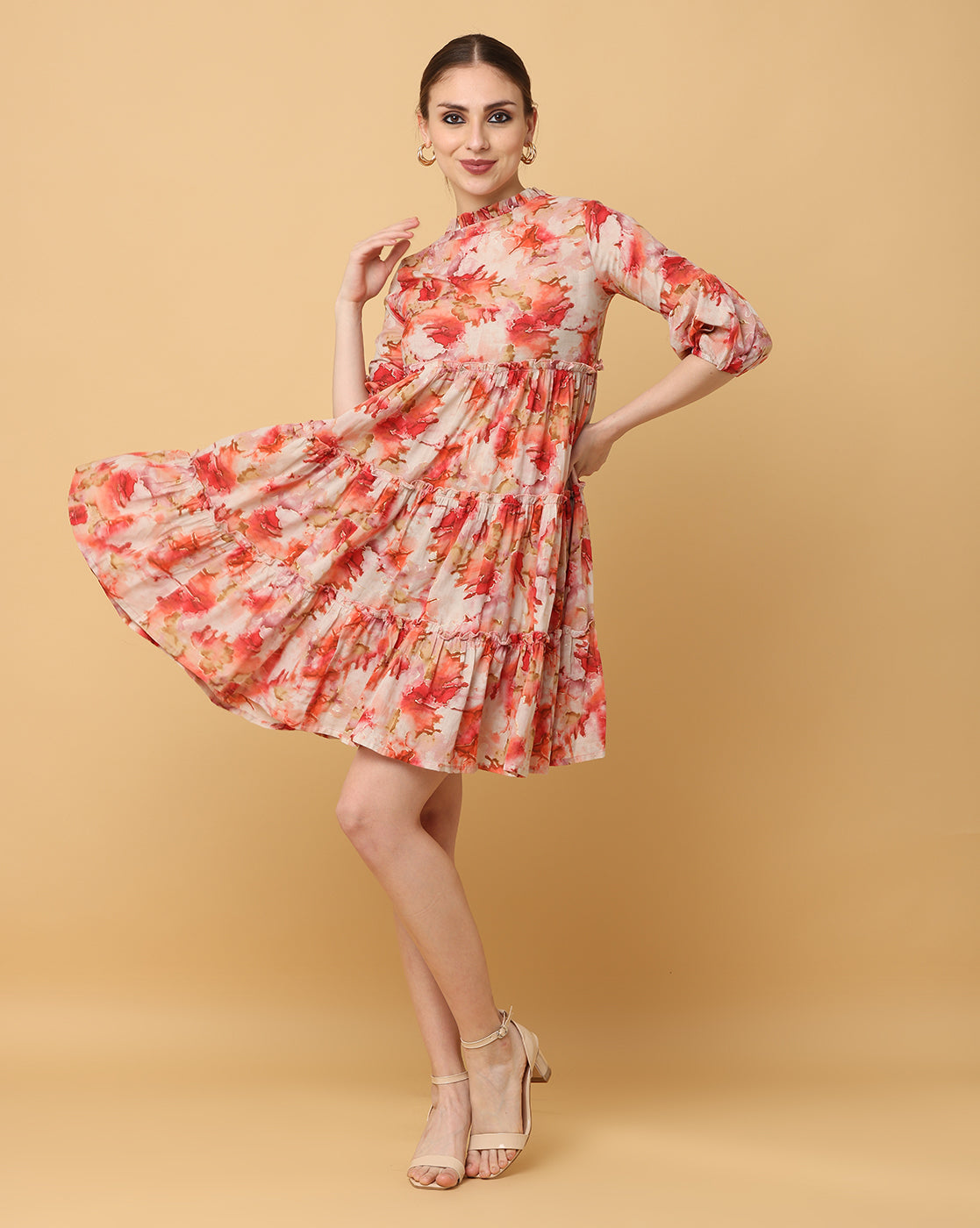 Women Red Printed Rayon Dress