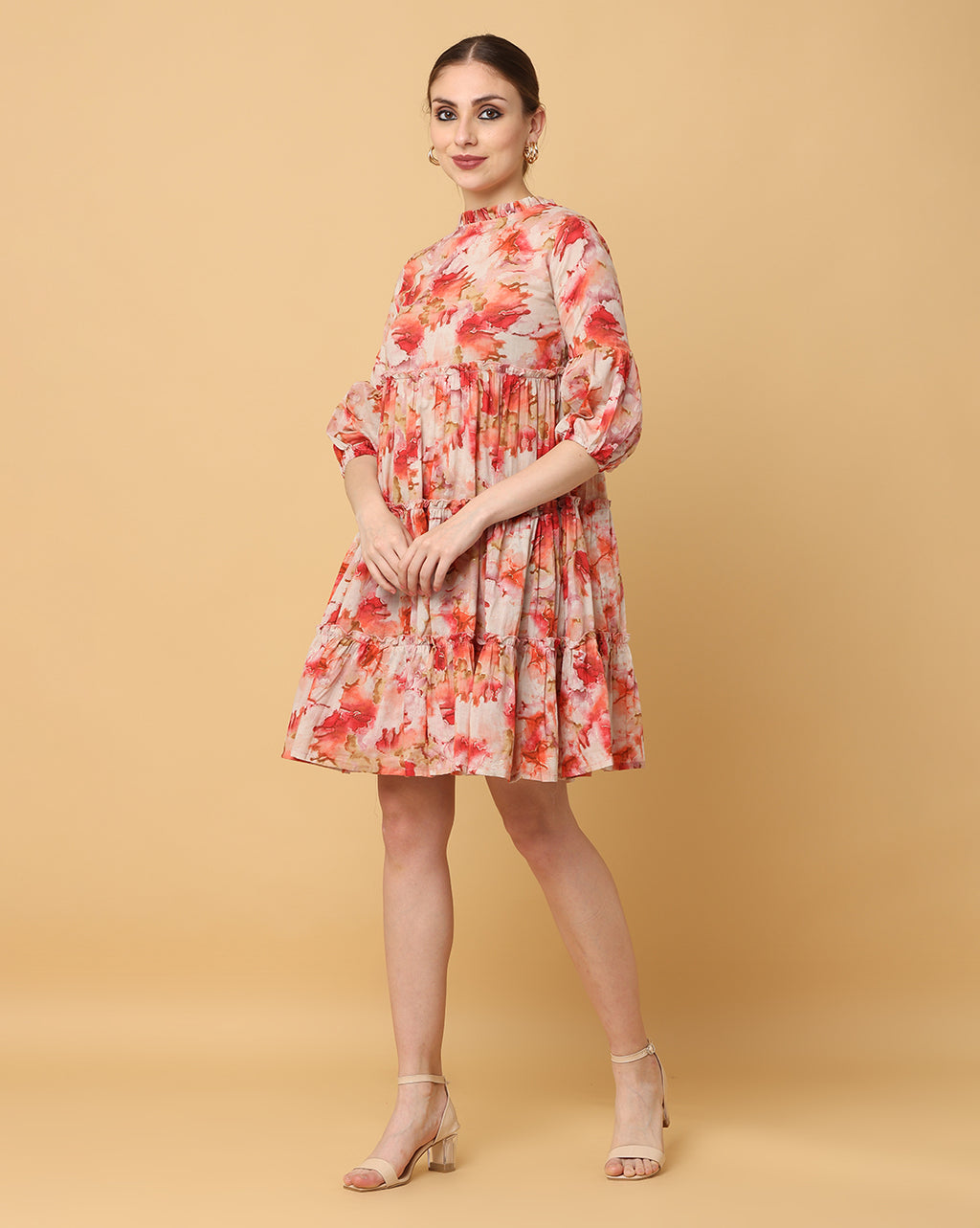 Women Red Printed Rayon Dress