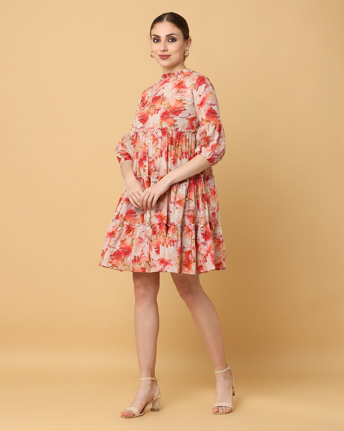 Women Red Printed Rayon Dress