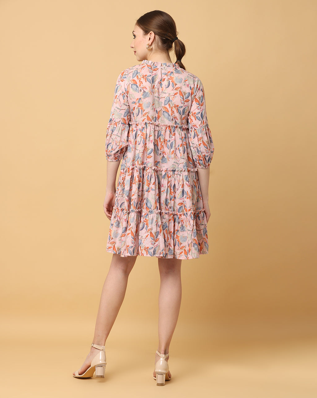 Women Beige Printed Rayon Dress