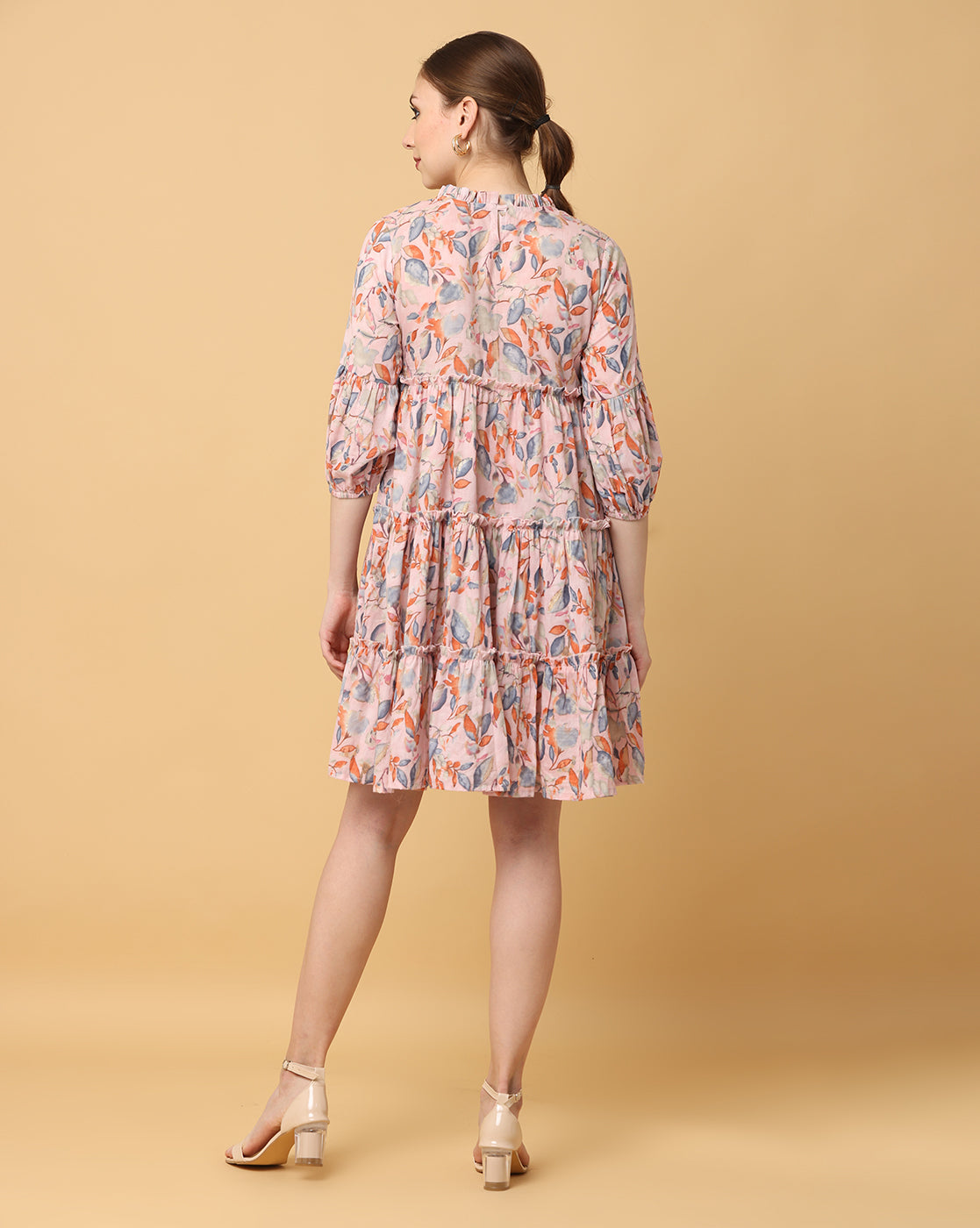 Women Beige Printed Rayon Dress