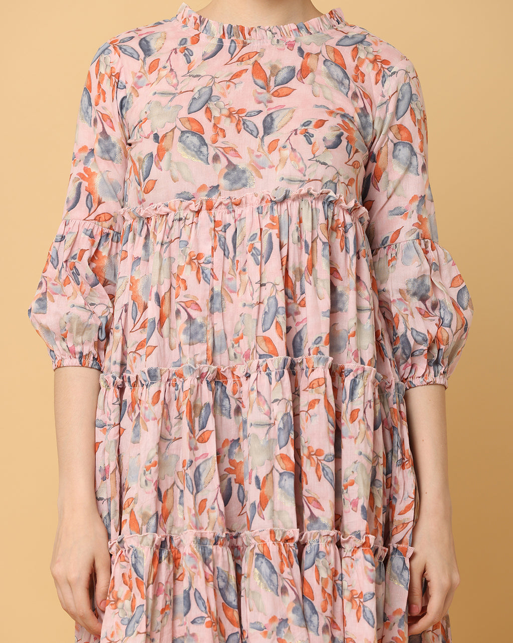 Women Beige Printed Rayon Dress