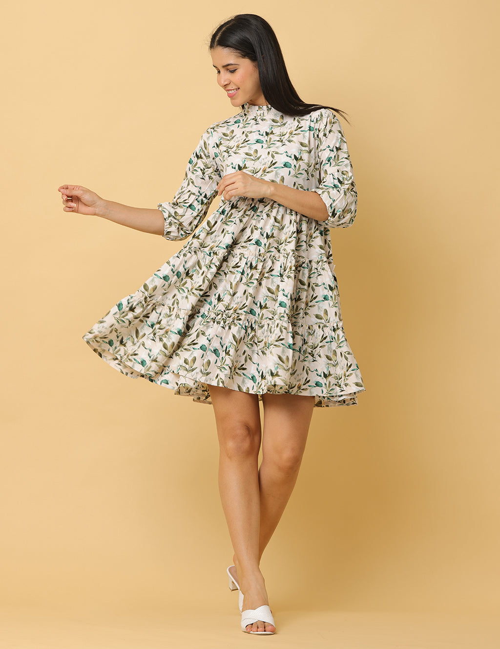 Women Green Printed Polyester Dress