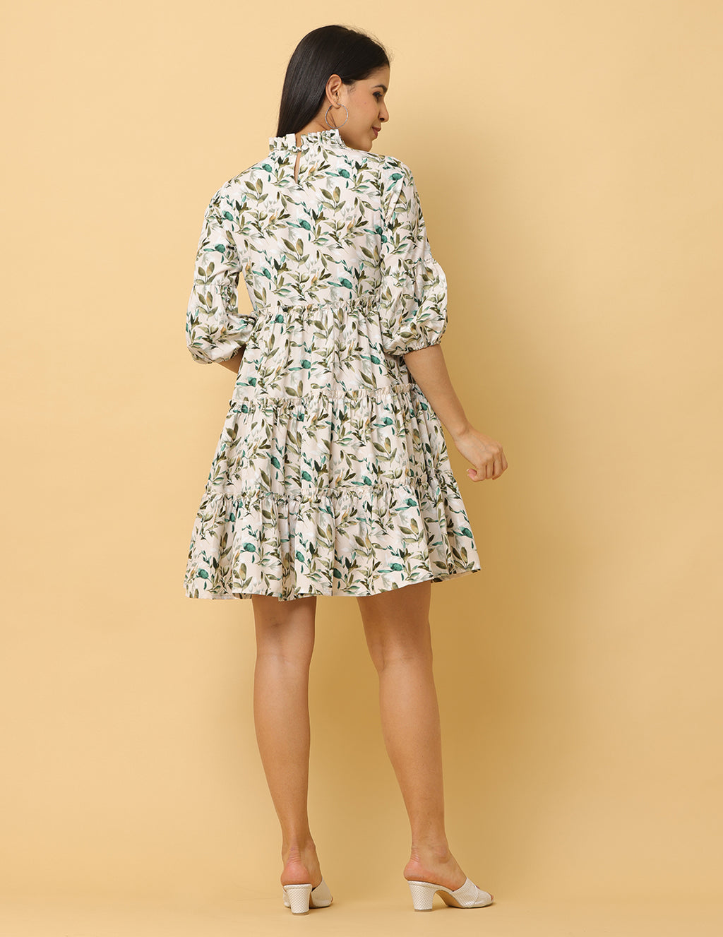 Women Green Printed Polyester Dress
