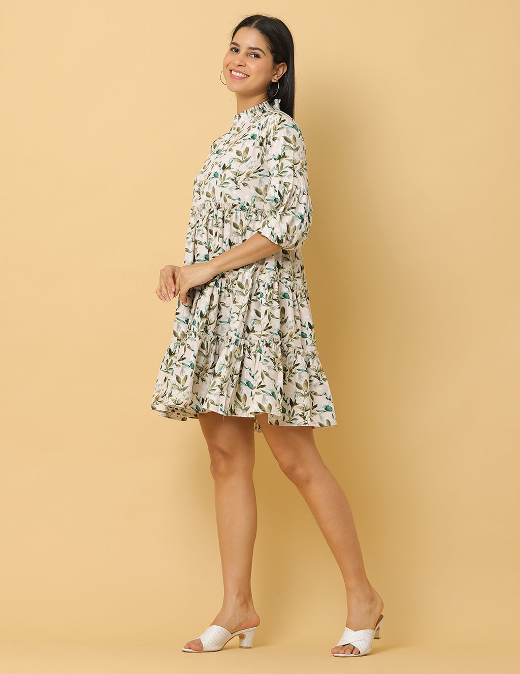 Women Green Printed Polyester Dress