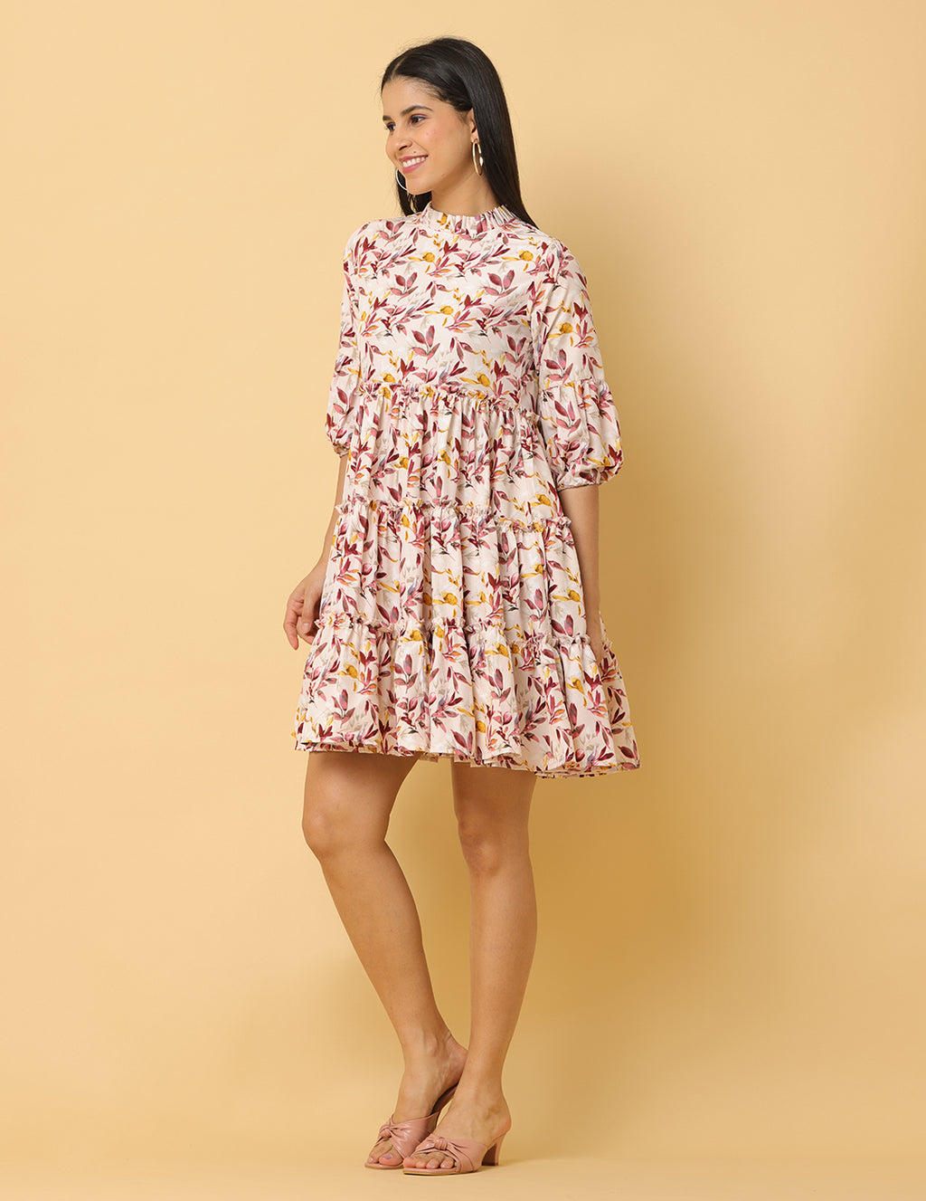 Women Pink Printed Polyester Dress