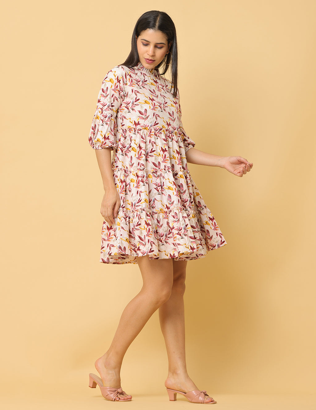 Women Pink Printed Polyester Dress