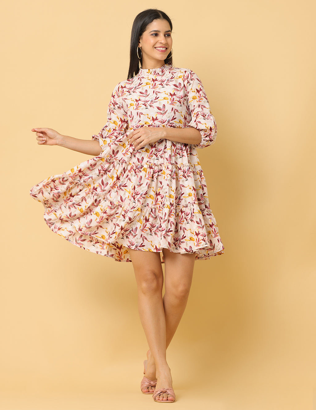 Women Pink Printed Polyester Dress