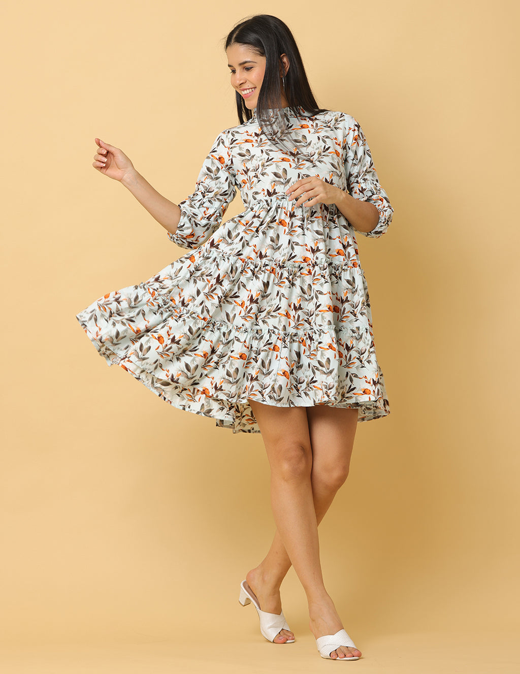 Women Green Printed Polyester Dress