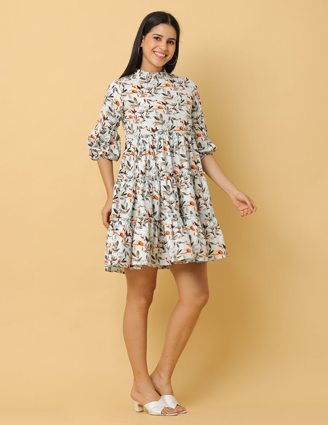 Women Green Printed Polyester Dress