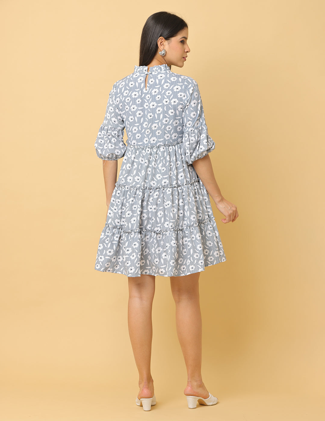 Women Grey Printed Polyester Dress