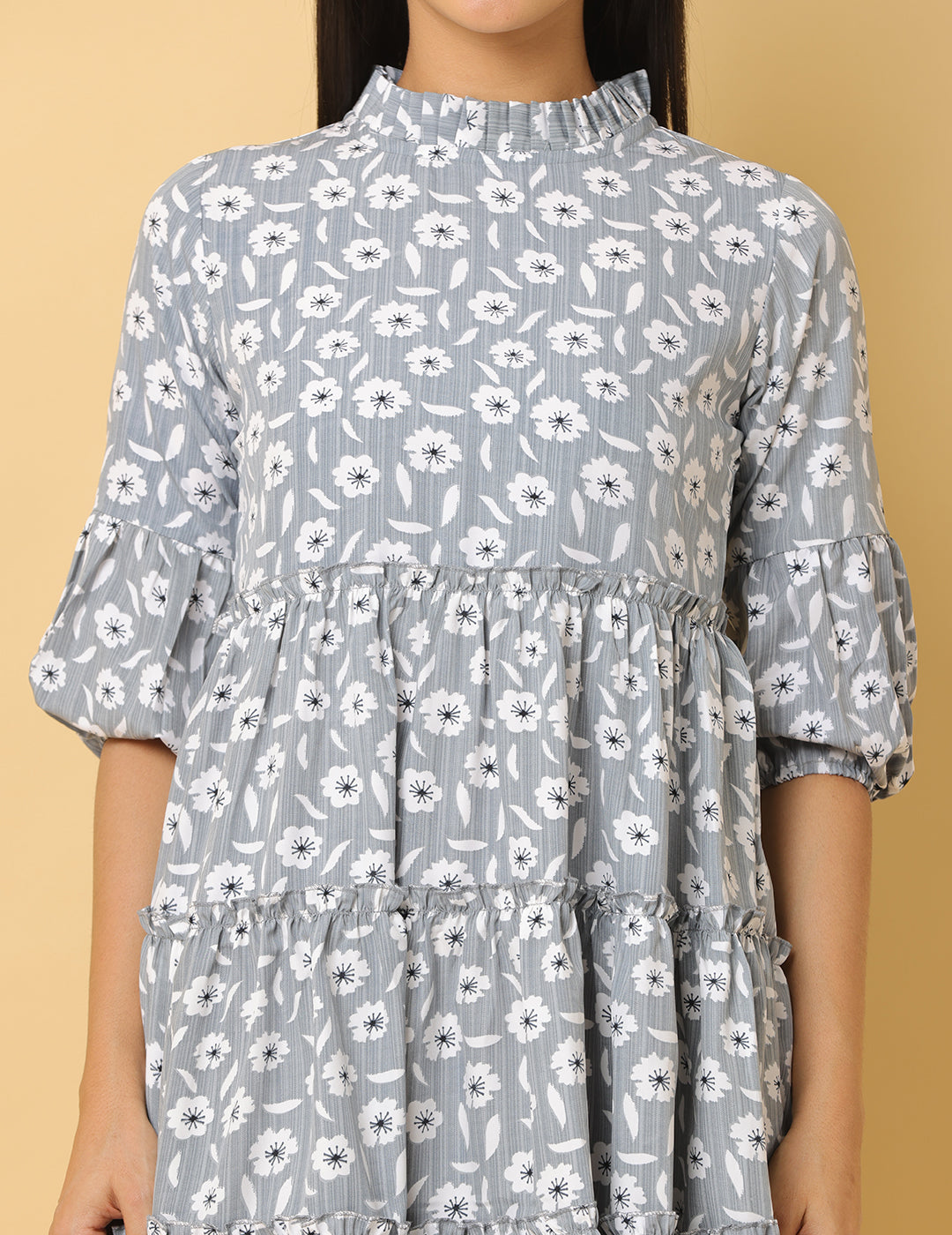 Women Grey Printed Polyester Dress