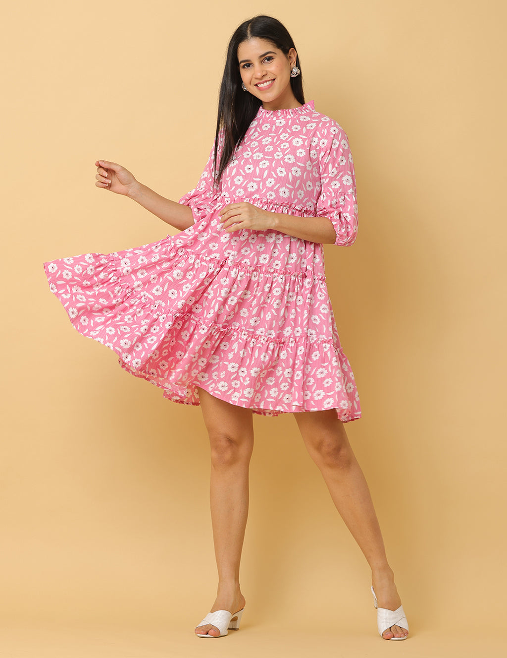 Women Pink Printed Polyester Dress