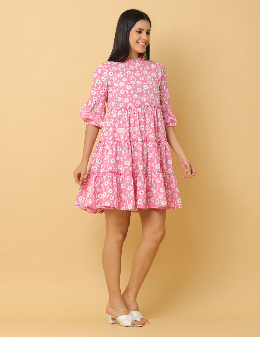 Women Pink Printed Polyester Dress