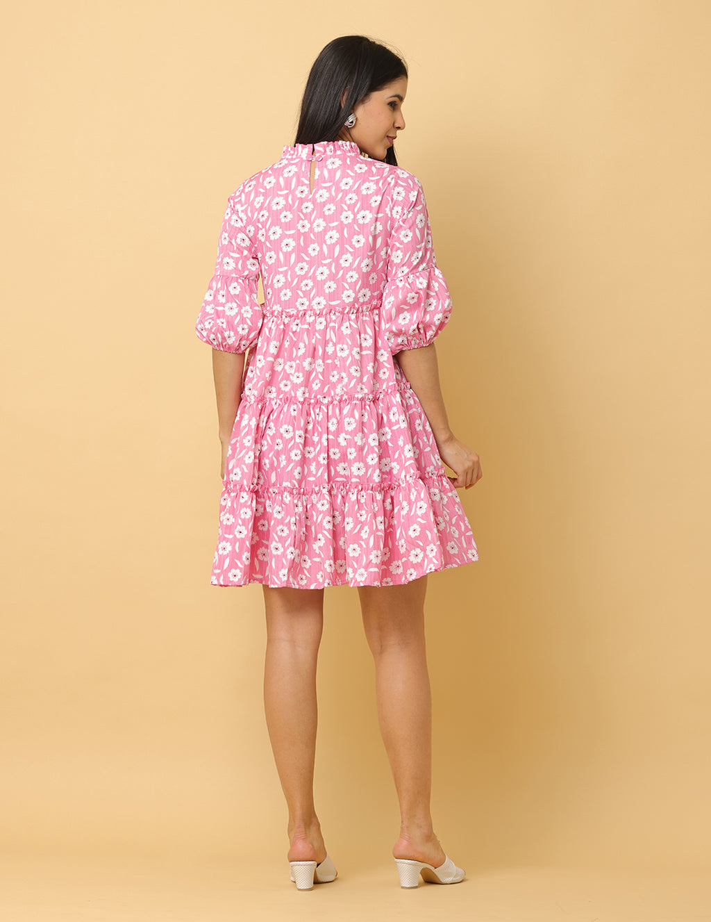 Women Pink Printed Polyester Dress