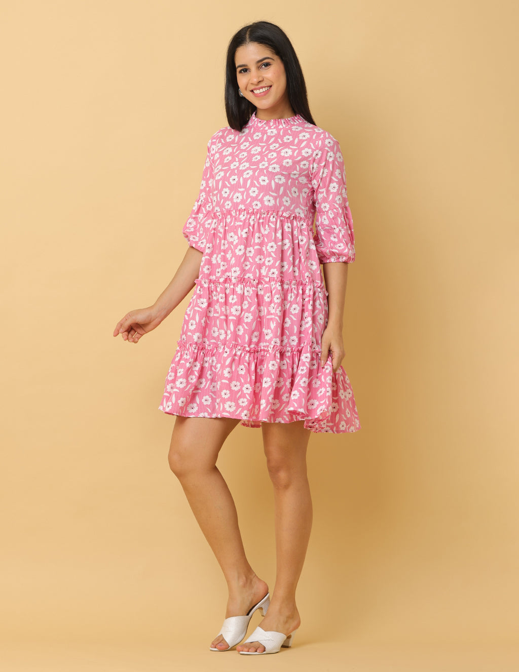 Women Pink Printed Polyester Dress