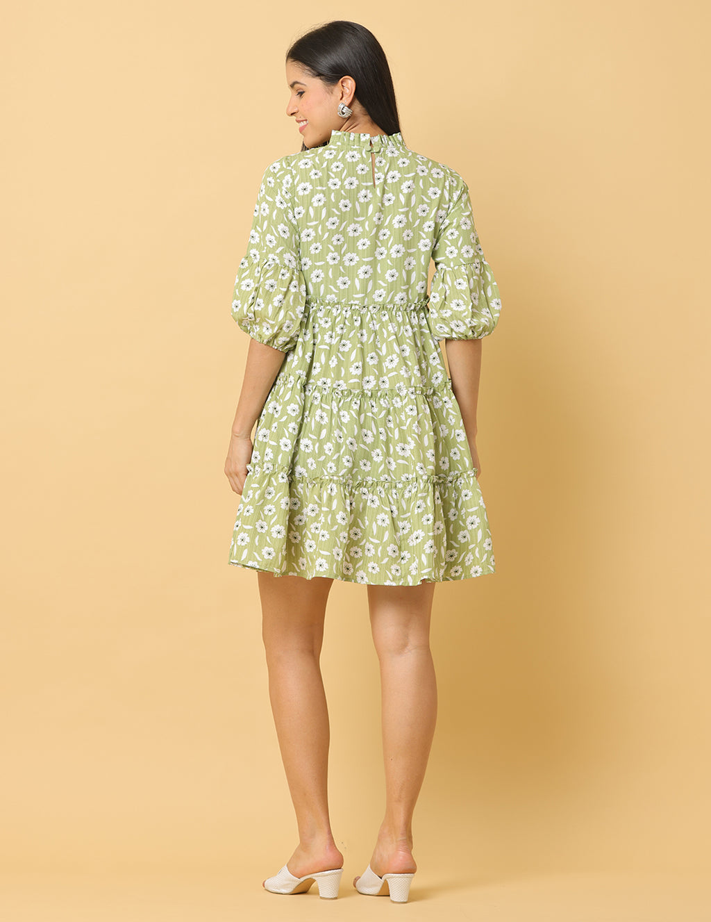 Women Green Printed Polyester Dress