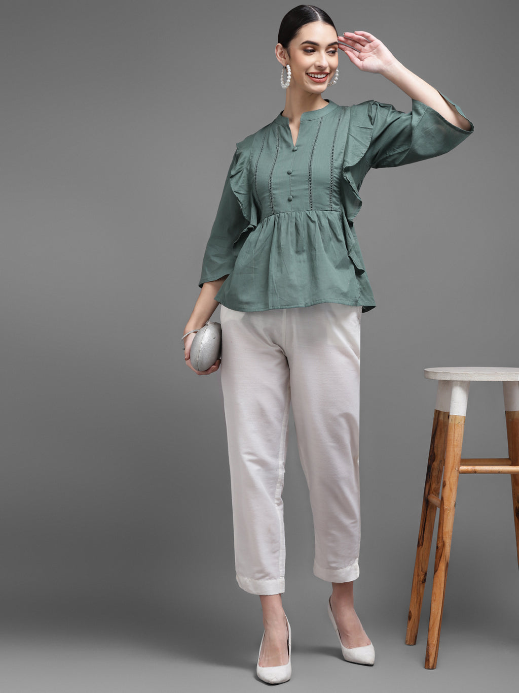 Women Green Plain Cotton Tunics