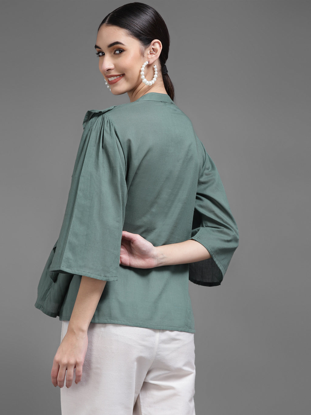 Women Green Plain Cotton Tunics